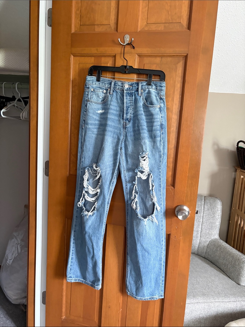 AERO Light Blue Denim Jeans with Brown Leather Patch
